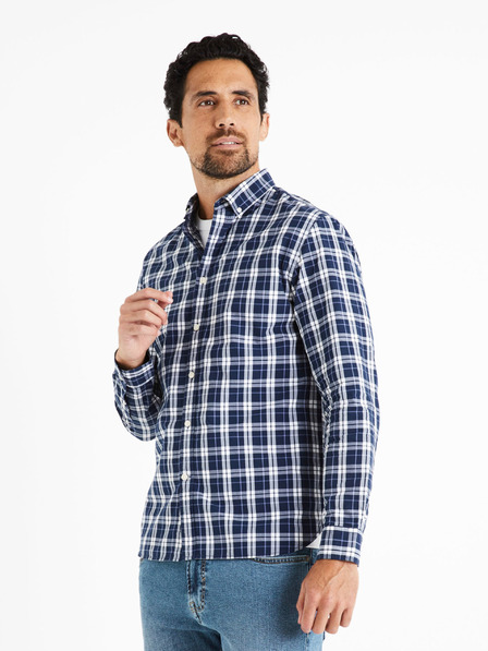 Celio Blau kariertes Herrenhemd Celio Canew