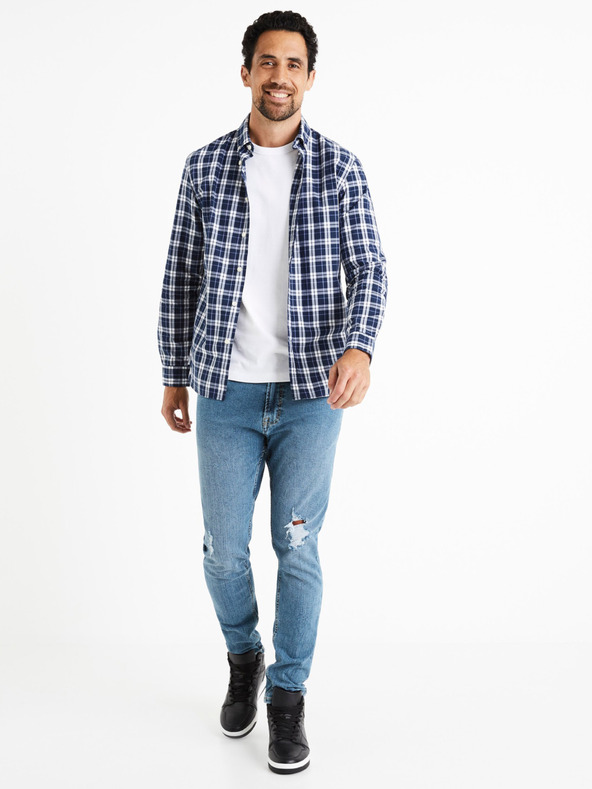 Celio Blau kariertes Herrenhemd Celio Canew