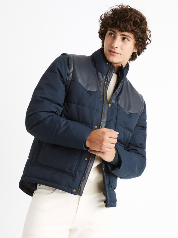 Celio Dunkelblaue Herren-Steppwinterjacke mit abnehmbaren Ärmeln Celio Cumountain
