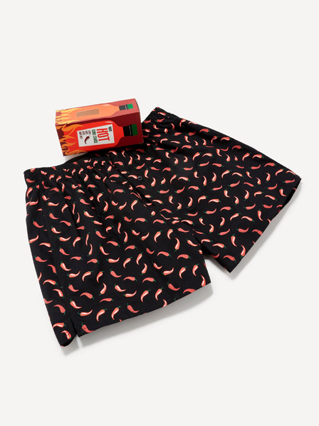 Celio Schwarze gemusterte Herren-Shorts in Celio Hot Chili Sauce Geschenkpackung