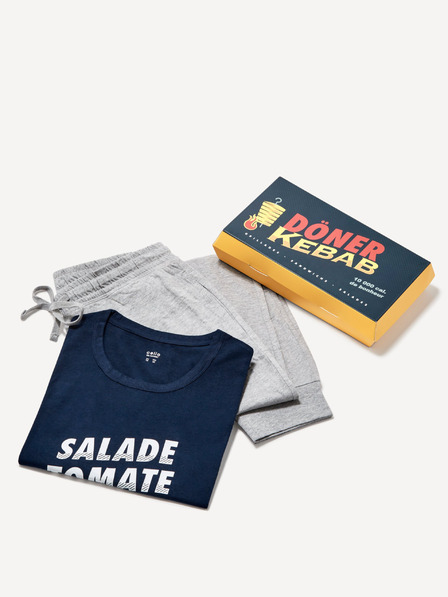 Celio Grauer und blauer Herrenschlafanzug in Celio Kebab Geschenkpackung
