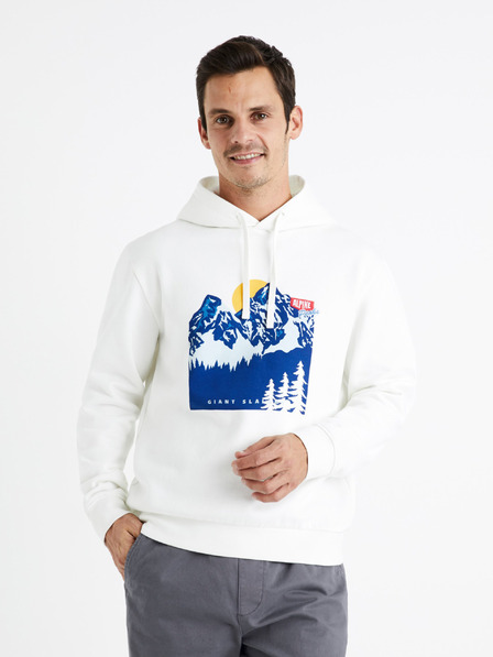 Celio Weißer Herren-Kapuzenpullover Celio Ceslalom