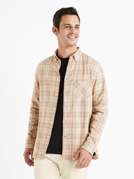 Celio Celio Canewto Beige kariertes Flanellhemd