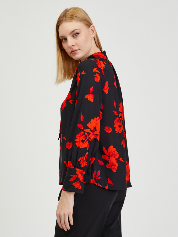 Orsay Rote und schwarze geblümte Bluse ORSAY