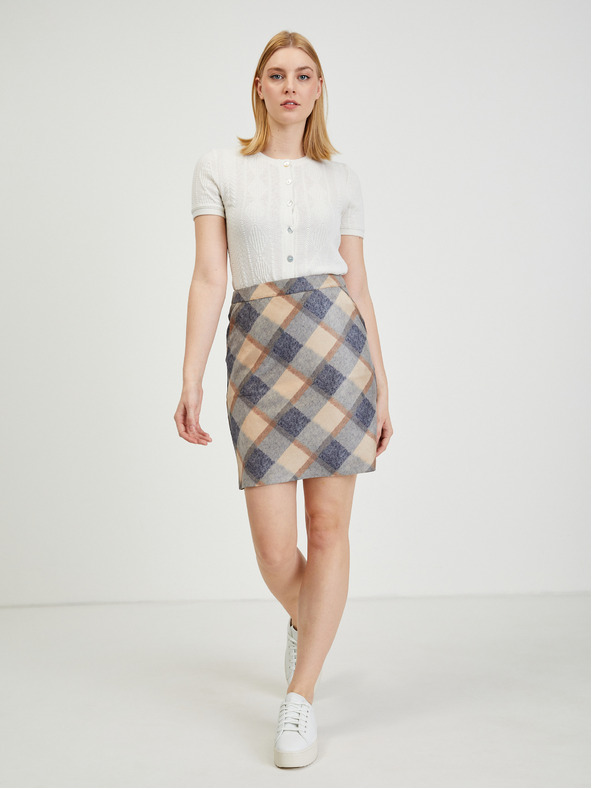 Orsay Beige-grauer karierter Damenrock ORSAY