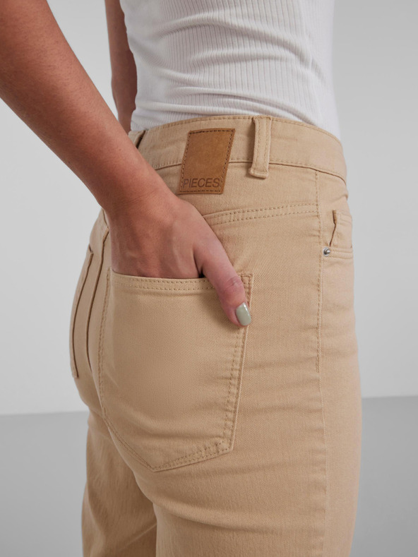 Pieces Beige Damenjeans mit weitem Bein Pieces Peggy