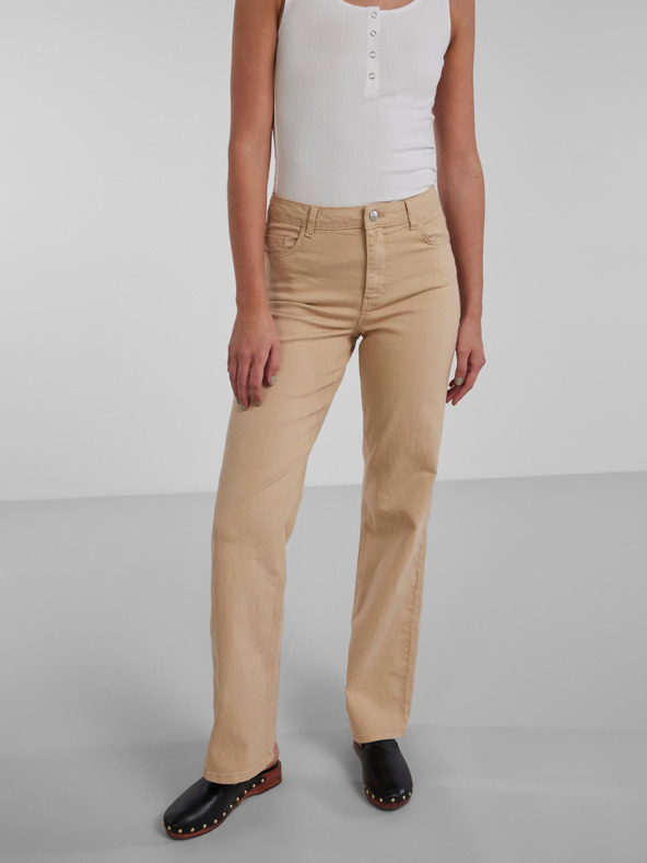 Pieces Beige Damenjeans mit weitem Bein Pieces Peggy