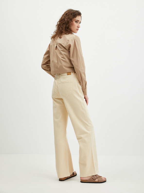 Pieces Cremefarbene Damenjeans mit weitem Bein Pieces Holly