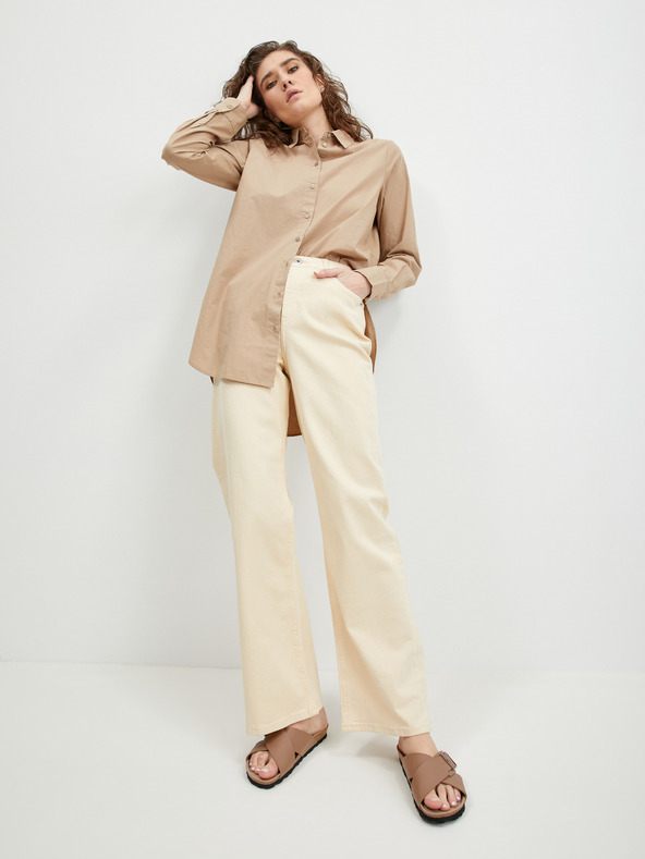 Pieces Cremefarbene Damenjeans mit weitem Bein Pieces Holly