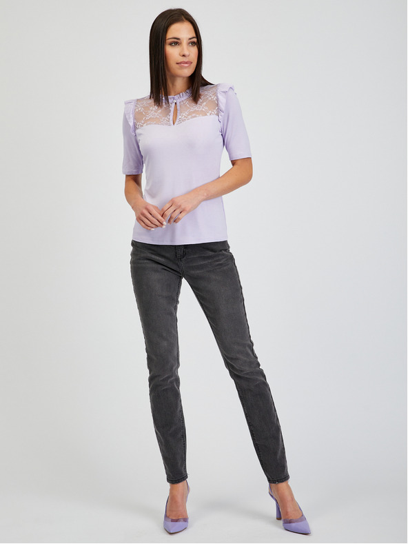 Orsay Hellviolettes Damen-T-Shirt mit Spitze ORSAY
