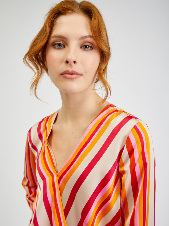 Orsay Rosa und orange gestreifte Damen-Satinbluse ORSAY
