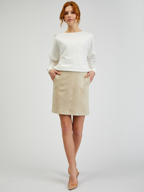 Orsay Beigefarbener Damenrock Wildleder ORSAY