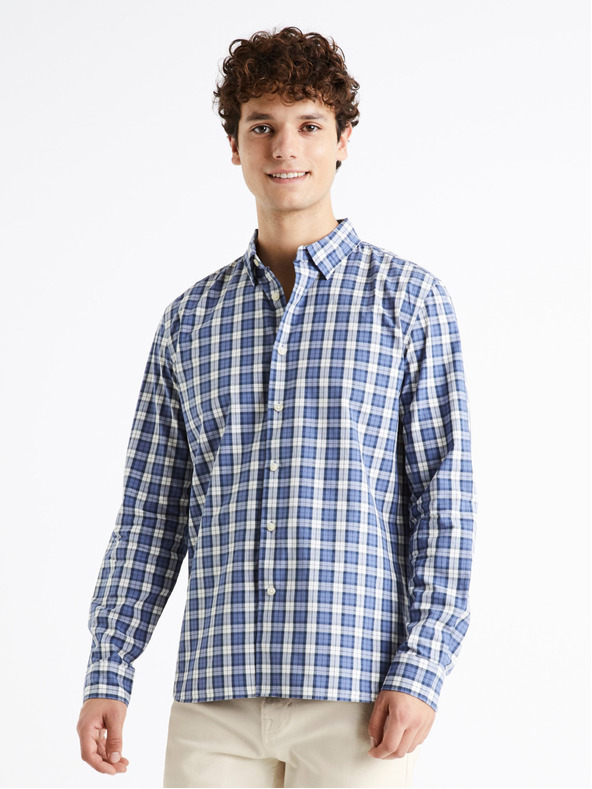 Celio Weiß-blau kariertes Herrenhemd Celio Dawayne
