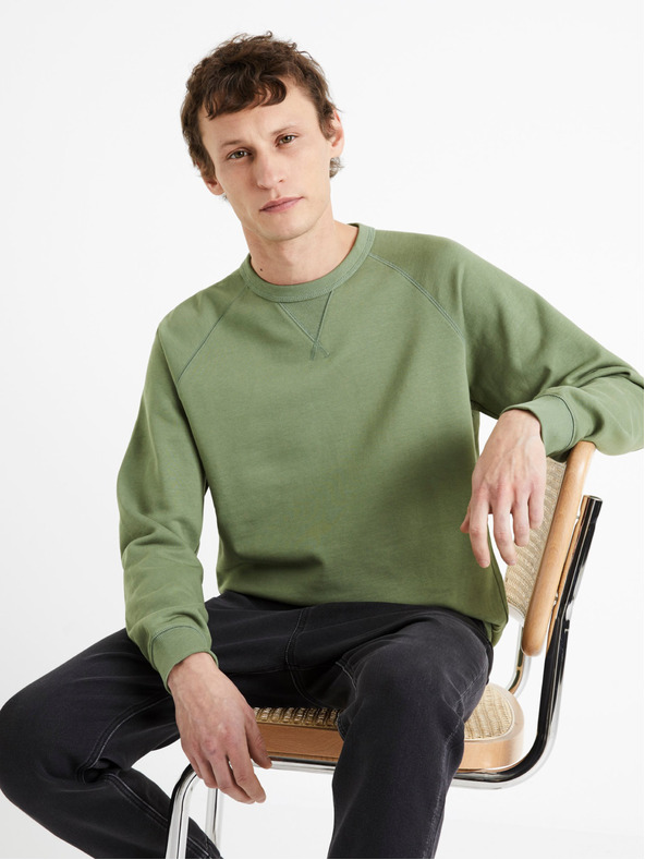 Celio Grünes Herren-Basic-Sweatshirt aus Baumwolle Celio Debiais