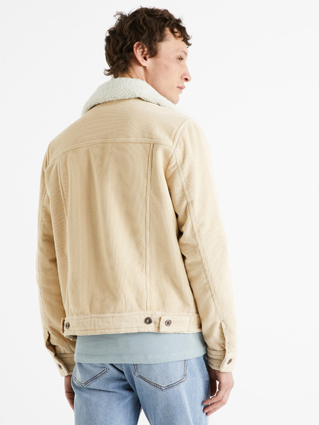 Celio Beige Herren-Kunstpelz-Cordjacke Celio Cunewjoe