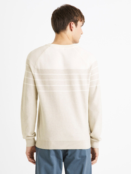 Celio Weiß- und cremefarbener gestreifter Herrenpullover aus Baumwolle Celio Depicray