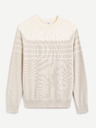Celio Weiß- und cremefarbener gestreifter Herrenpullover aus Baumwolle Celio Depicray