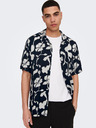 ONLY & SONS Dunkelblaues ONLY & SONS Dash gemustertes Herren-Kurzarmhemd