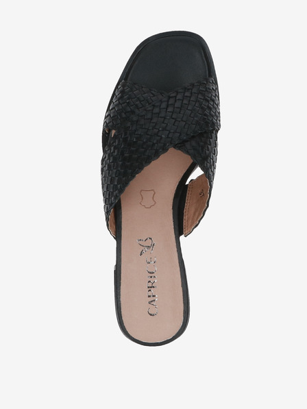 Caprice Schwarze Damen Leder Pantoffeln mit niedrigem Absatz Caprice