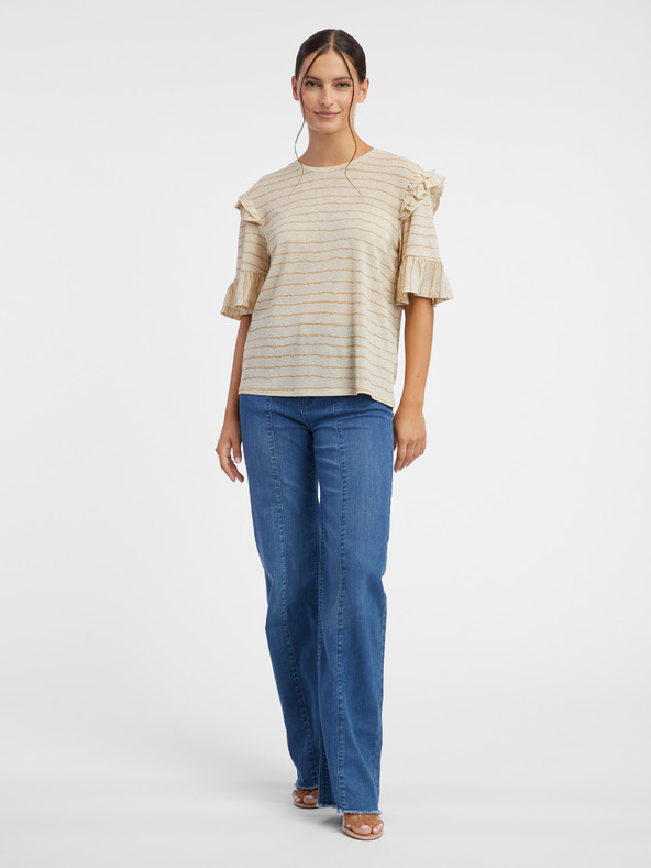 Orsay Beigefarbenes gestreiftes Damen-T-Shirt ORSAY