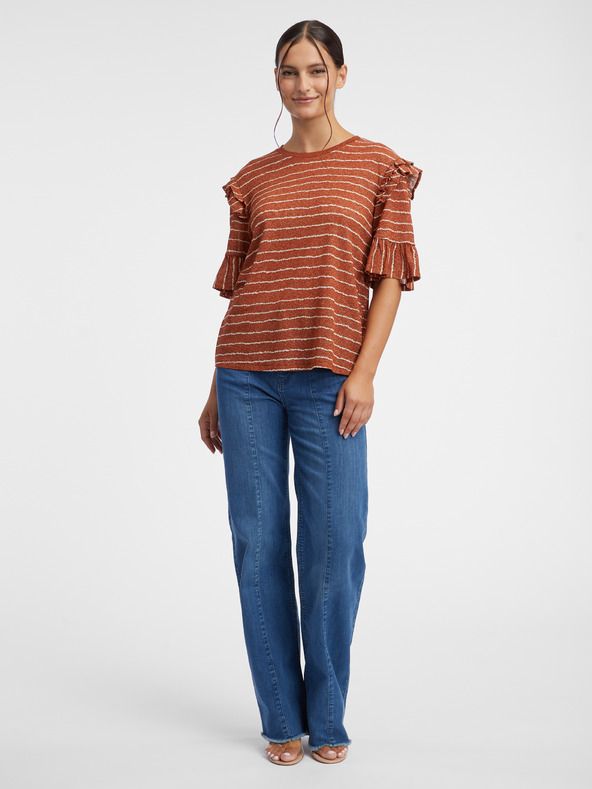 Orsay Braunes gestreiftes Damen-Poloshirt ORSAY