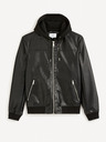 Celio Schwarze Herren Lederjacke mit Kapuze Celio Fumati