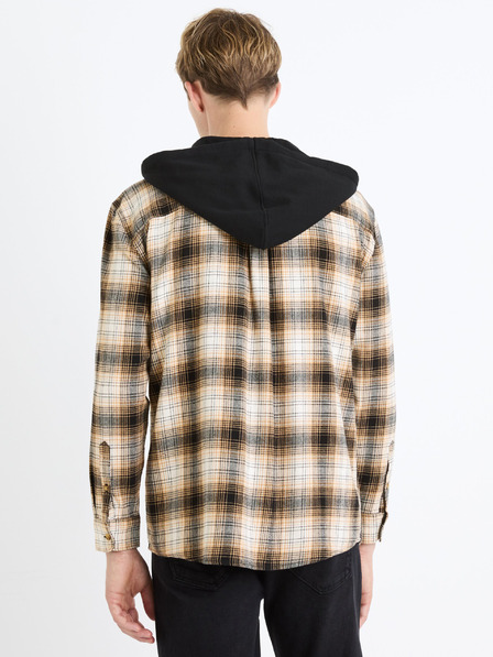 Celio Braunes Herren-Karohemd mit Kapuze Celio Fapuche