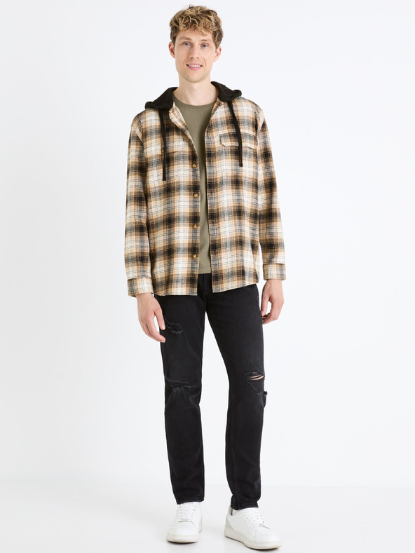 Celio Braunes Herren-Karohemd mit Kapuze Celio Fapuche