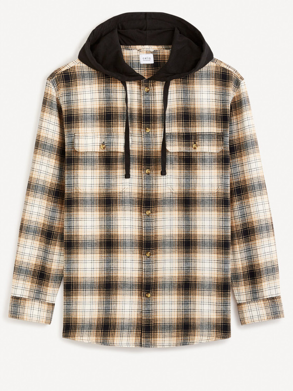 Celio Braunes Herren-Karohemd mit Kapuze Celio Fapuche