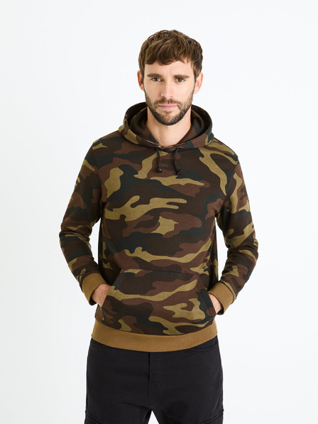 Celio Grüner und brauner Herren-Armee-Kapuzenpullover Celio Felastmin