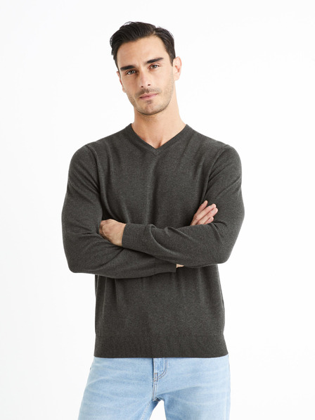 Celio Dunkelgrauer Herren-Basic-Pullover Celio Decotonv