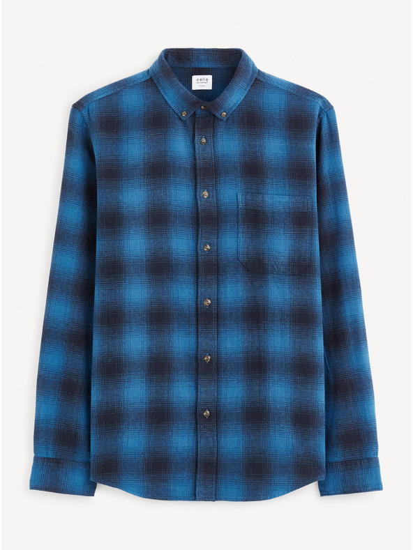 Celio Blau kariertes Herrenhemd Celio Fabuche