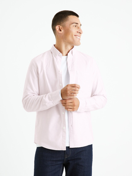 Celio Rosa gestreiftes Herrenhemd Celio Caoxfordy