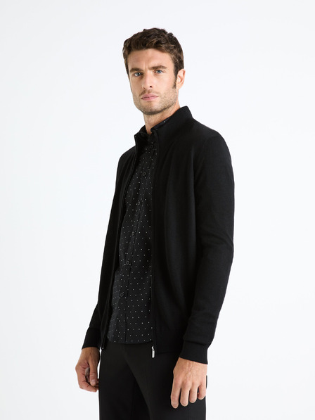 Celio Schwarze Herrenstrickjacke mit Reißverschluss und Wollmischung Celio Fecardinos