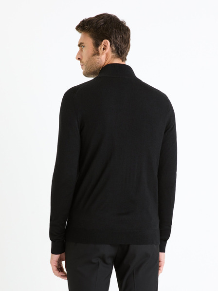 Celio Schwarze Herrenstrickjacke mit Reißverschluss und Wollmischung Celio Fecardinos