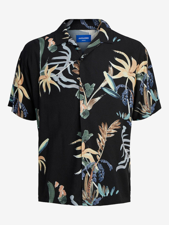 Jack & Jones Schwarzes gemustertes Herren-Kurzarmhemd Jack & Jones Luke