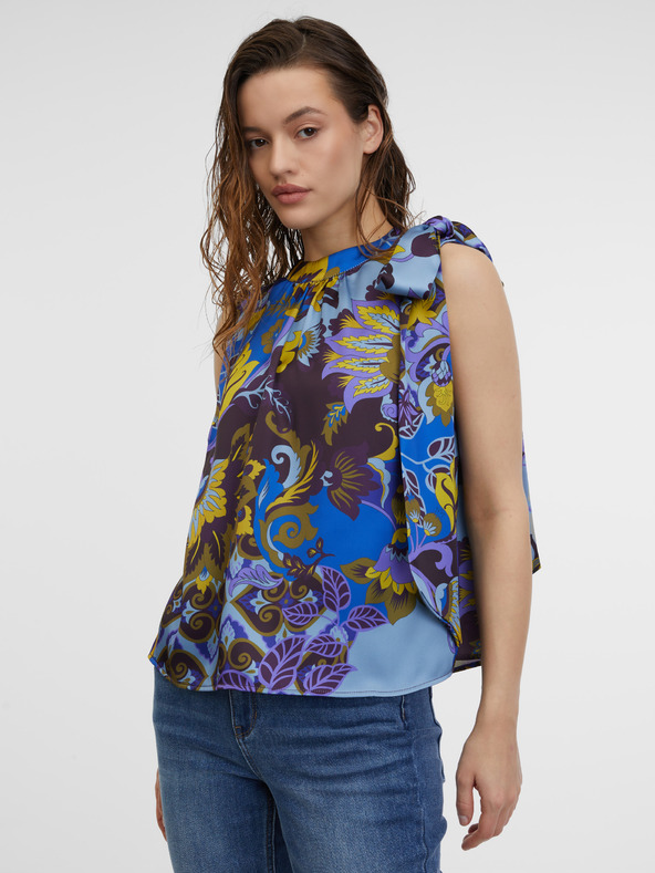 Orsay Blaue gemusterte Damen-Satinbluse ORSAY