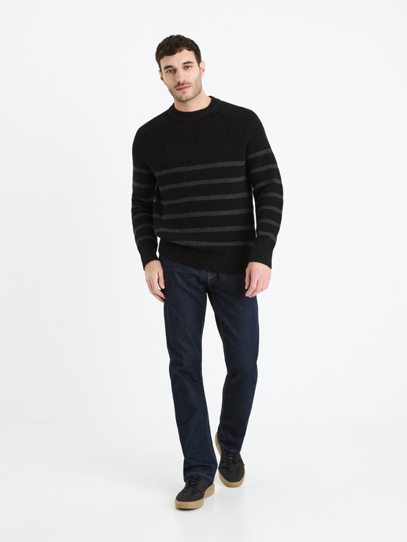 Celio Schwarzer gestreifter Herren-Pullover Celio Fepimpol
