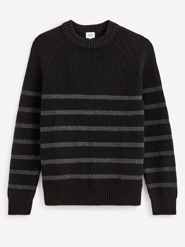 Celio Schwarzer gestreifter Herren-Pullover Celio Fepimpol