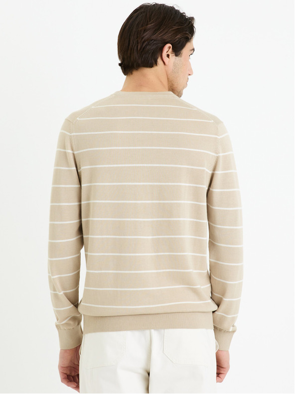 Celio Beige gestreifter Herren-Basic-Pullover Celio Decoton