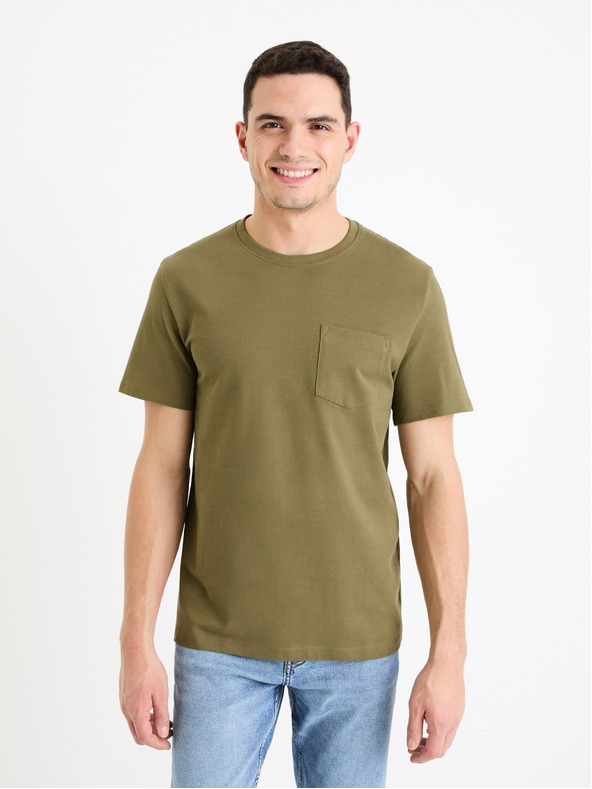 Celio Khaki Herren-Basis-T-Shirt Celio Gepik
