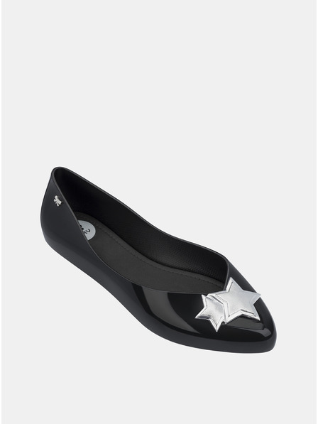 Zaxy Schwarze glänzende Ballerinas mit silberfarbenen Details Zaxy Chic