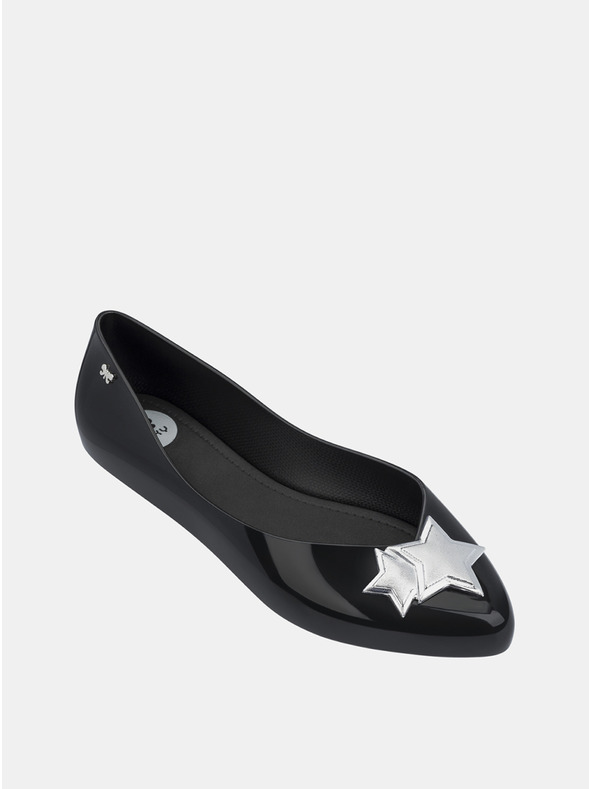 Zaxy Schwarze glänzende Ballerinas mit silberfarbenen Details Zaxy Chic