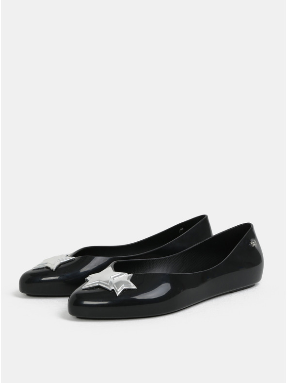 Zaxy Schwarze glänzende Ballerinas mit silberfarbenen Details Zaxy Chic