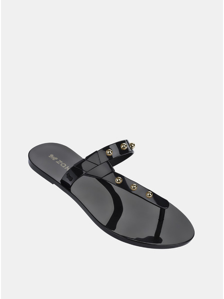 Zaxy Schwarze glänzende Flip Flops mit goldenen Details Zaxy Spike