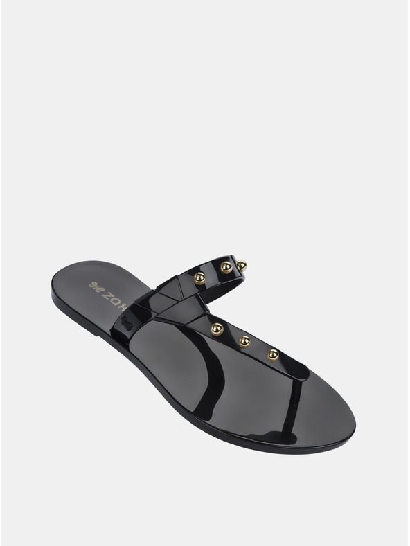 Zaxy Schwarze glänzende Flip Flops mit goldenen Details Zaxy Spike