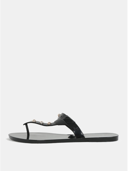 Zaxy Schwarze glänzende Flip Flops mit goldenen Details Zaxy Spike