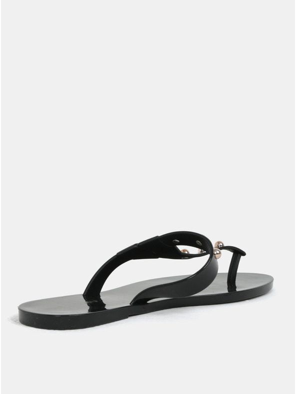 Zaxy Schwarze glänzende Flip Flops mit goldenen Details Zaxy Spike