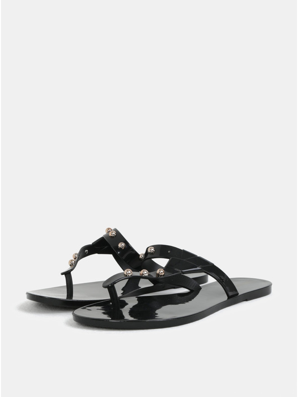 Zaxy Schwarze glänzende Flip Flops mit goldenen Details Zaxy Spike