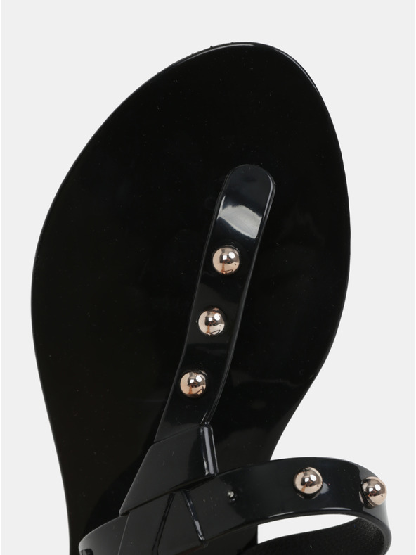 Zaxy Schwarze glänzende Flip Flops mit goldenen Details Zaxy Spike